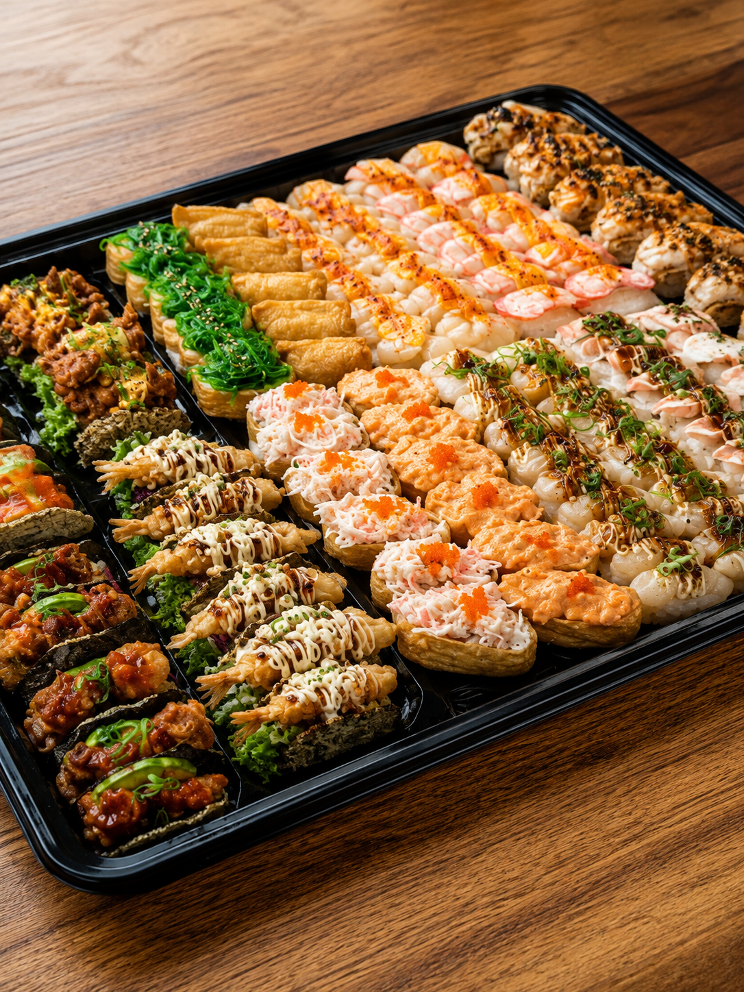 A large assorted sushi platter