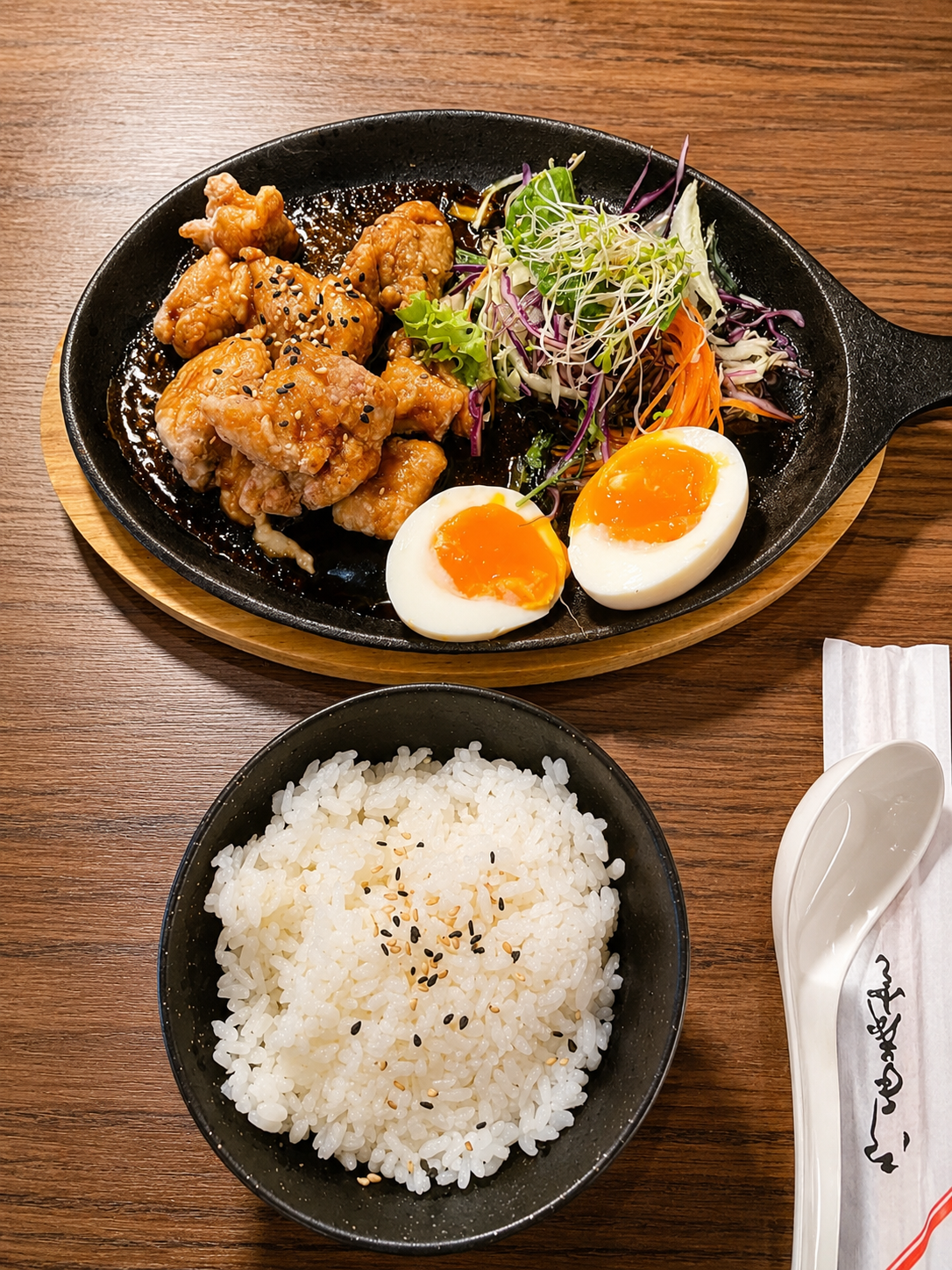 A cooked Japanese plate served with rice